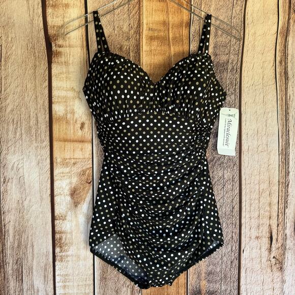 Miraclesuit Other - Miraclesuit Swimsuit One Piece Black Polka Dots Slimming Size 14 Retro Beach NWT